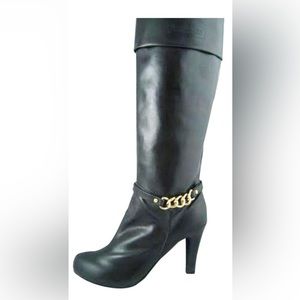 Stunning Coach Aida Black Leather Boots With Gold… - image 1